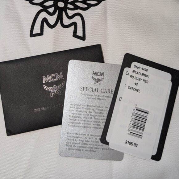 MCM Men’s Large Logo Slides Ruby Red Gold Size 42 EU / 9 US With Box & Dust Bag - Picture 12 of 13